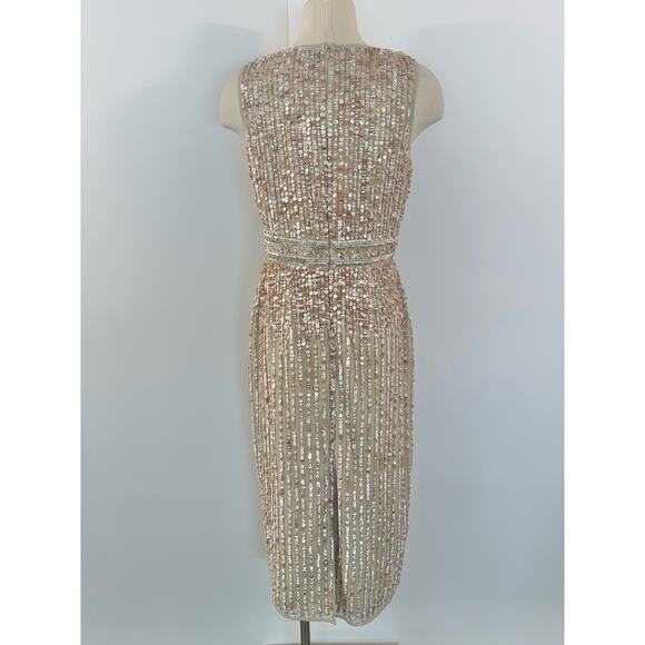 Mac Duggal Sequin Sleeveless Sheath Midi Cocktail Dress in Beige Rose Gold 8 - Picture 9 of 14